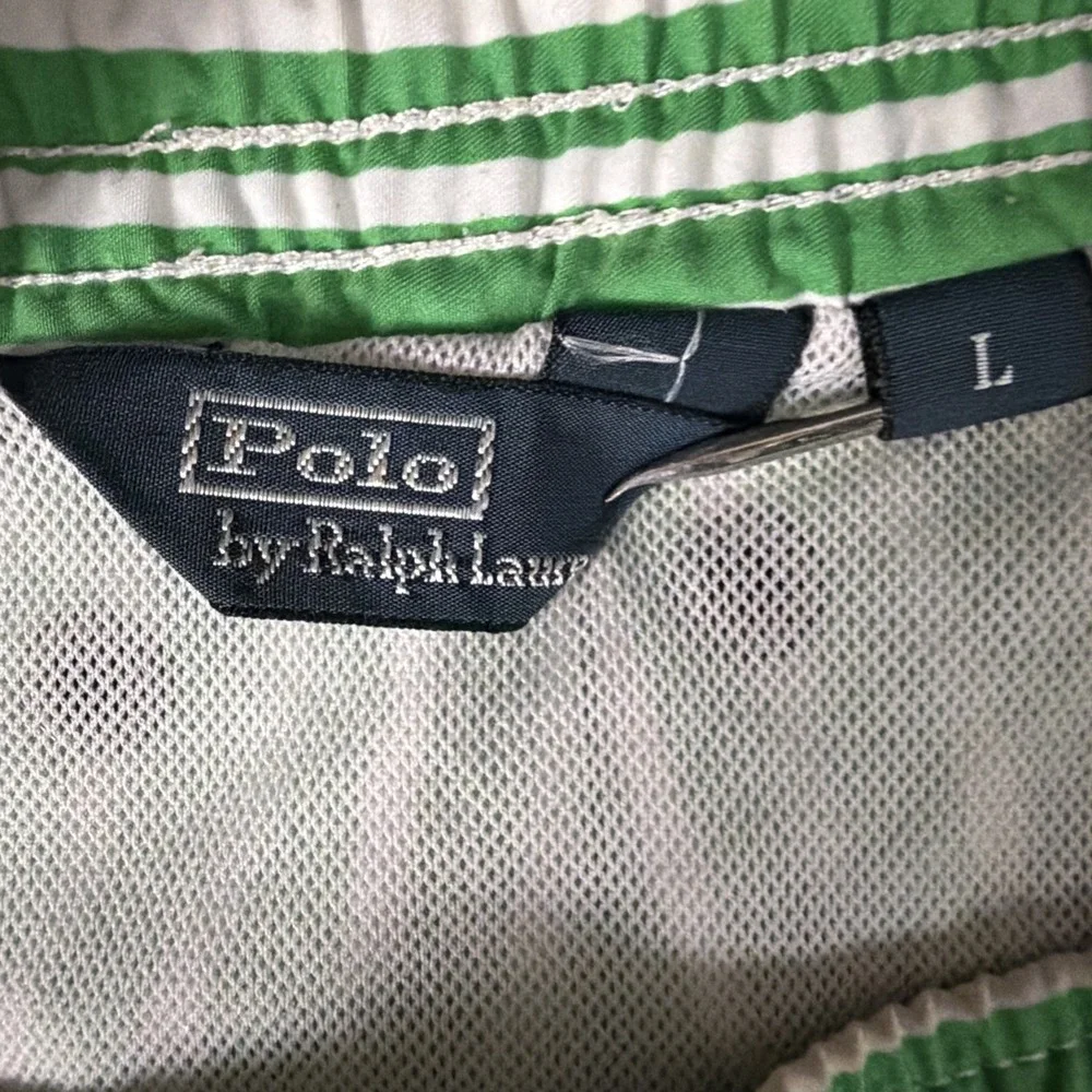 Polo Ralph Lauren Green White Striped Swim Trunks Shorts Men's Size L Swimwear